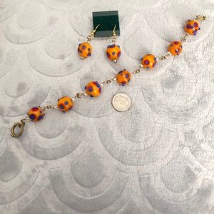 Yellow hand blown glass bracelet and earrings set
